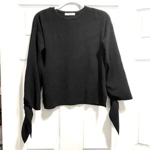 MANGO Sweater Black Side Slit Tie Long Sleeves Size Relaxed Fit Size Small